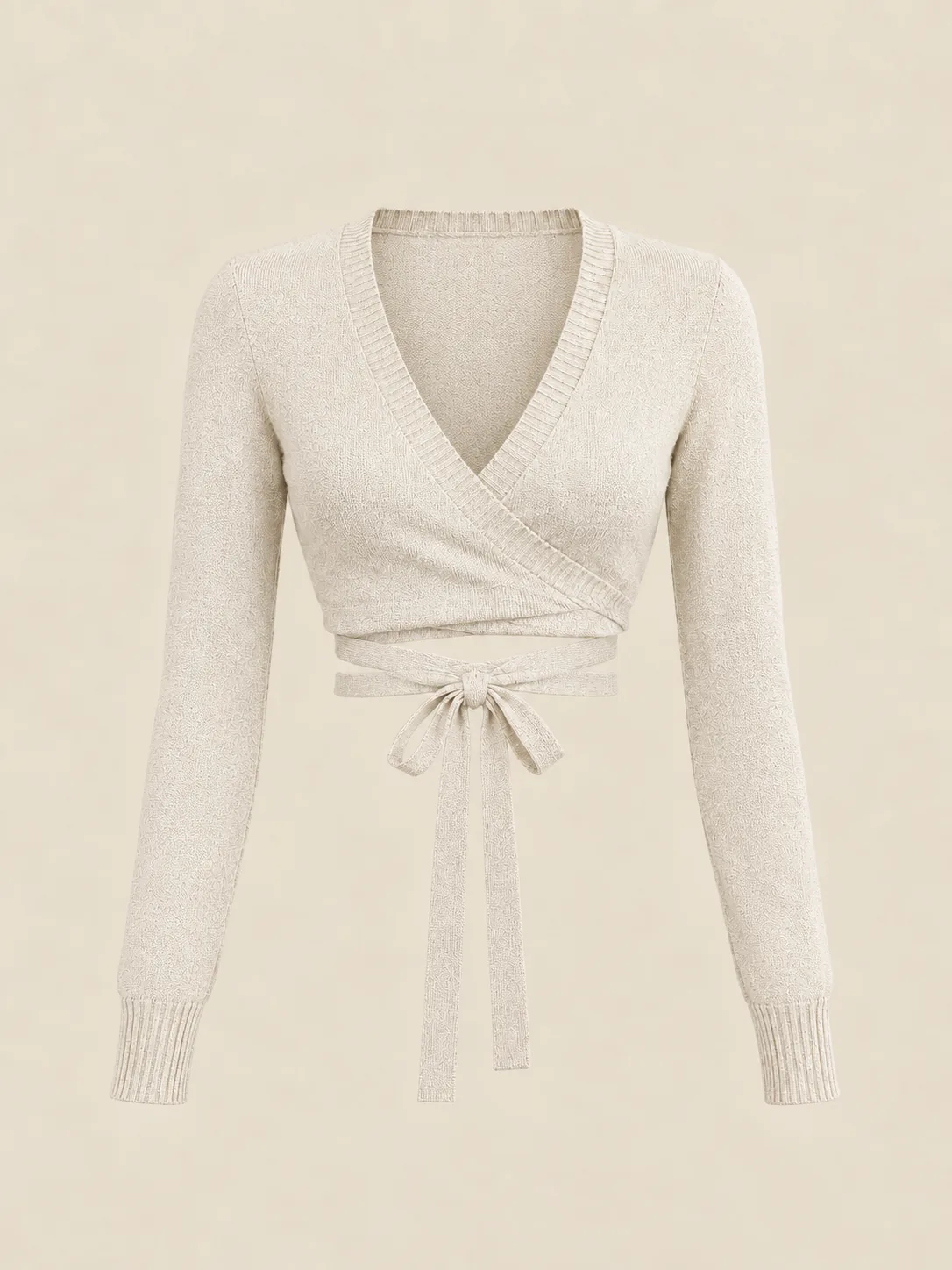 Adagio Cropped Wrap Knit in Chalk — front view