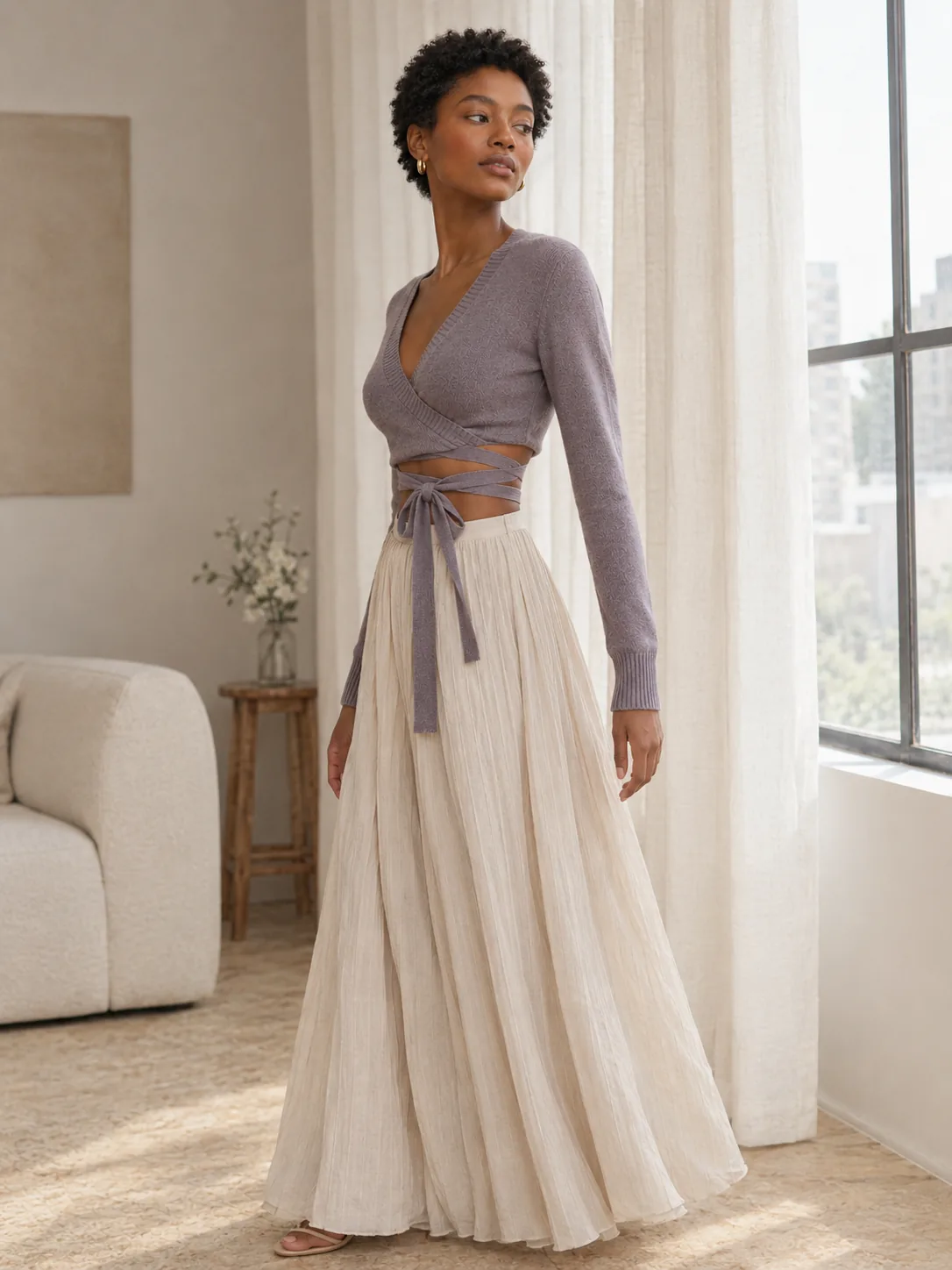 Adagio Cropped Wrap Knit in Dusk — side view