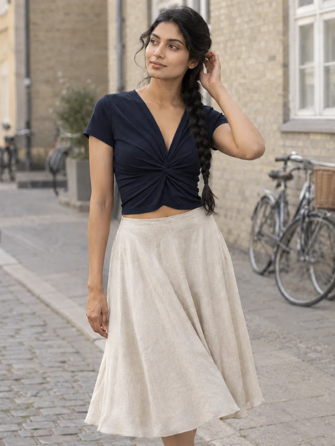 Arabesque Twist-Front Top in Ink — worn