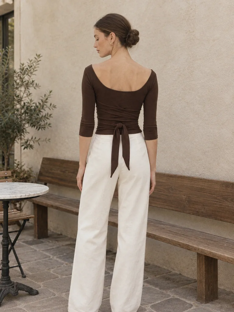 Barre Ballet-Neck Wrap in Espresso — back view