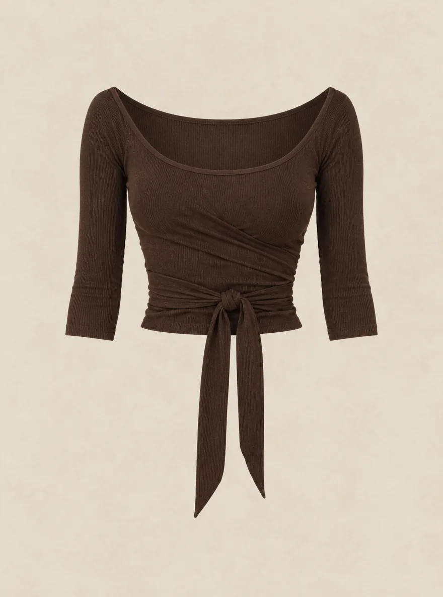 Barre Ballet-Neck Wrap in Espresso — front view