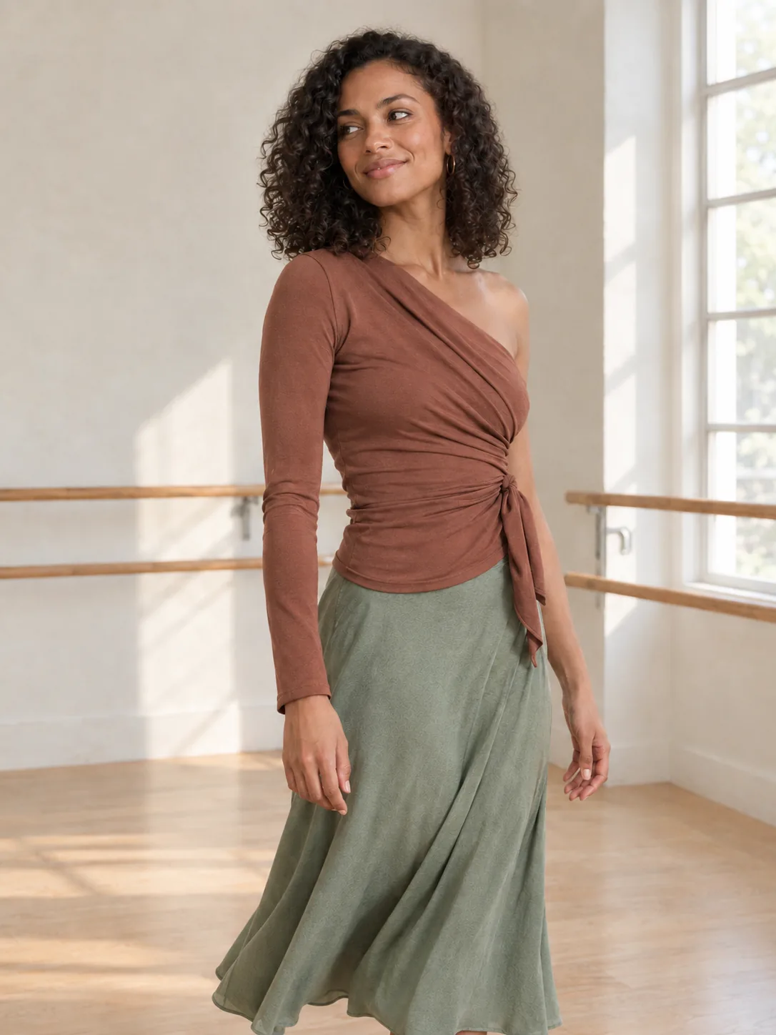 Chaîné Asymmetric Wrap in Clay — worn