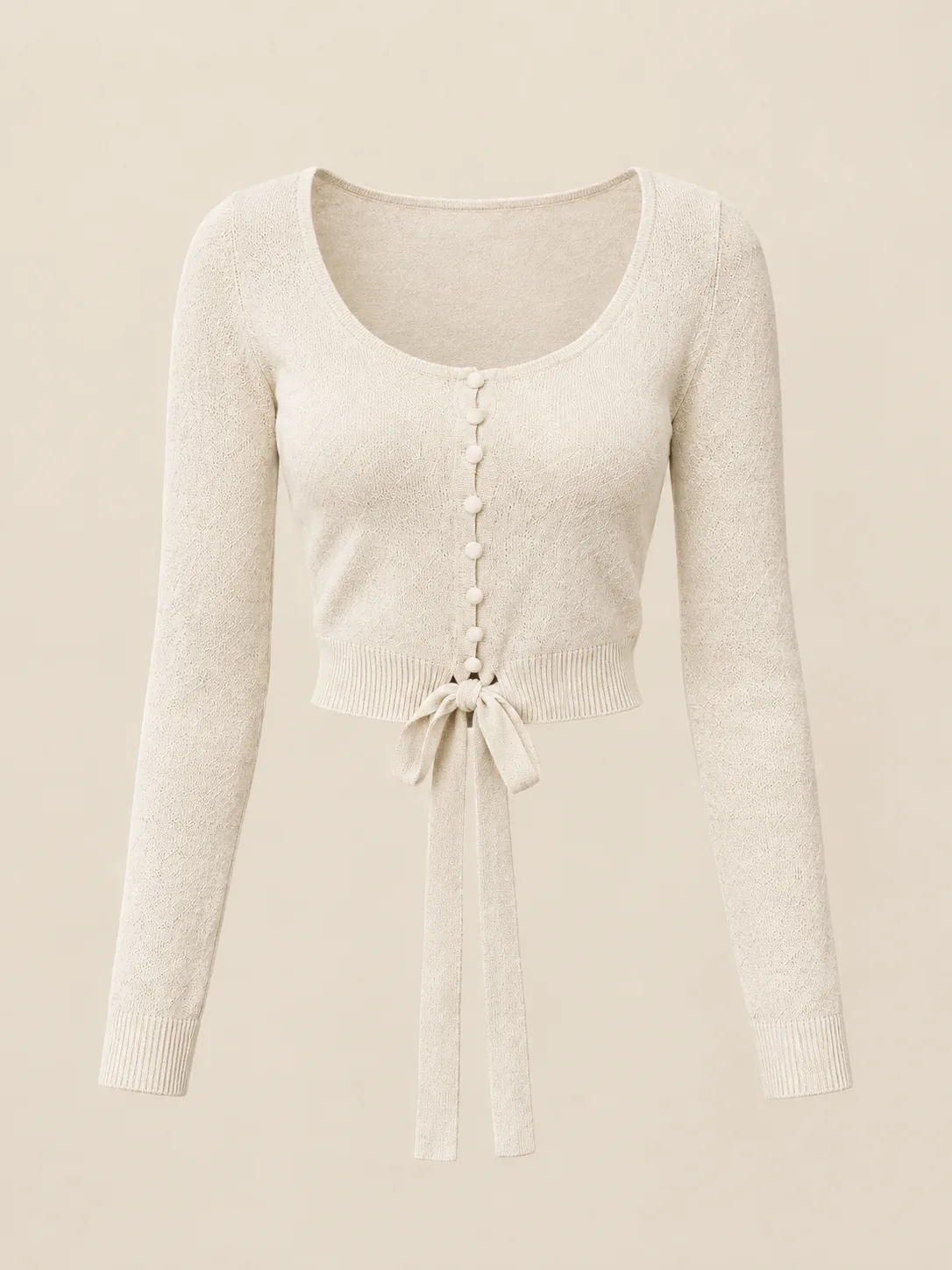 Cooldown Tie-Hem Cardigan in Chalk — front view