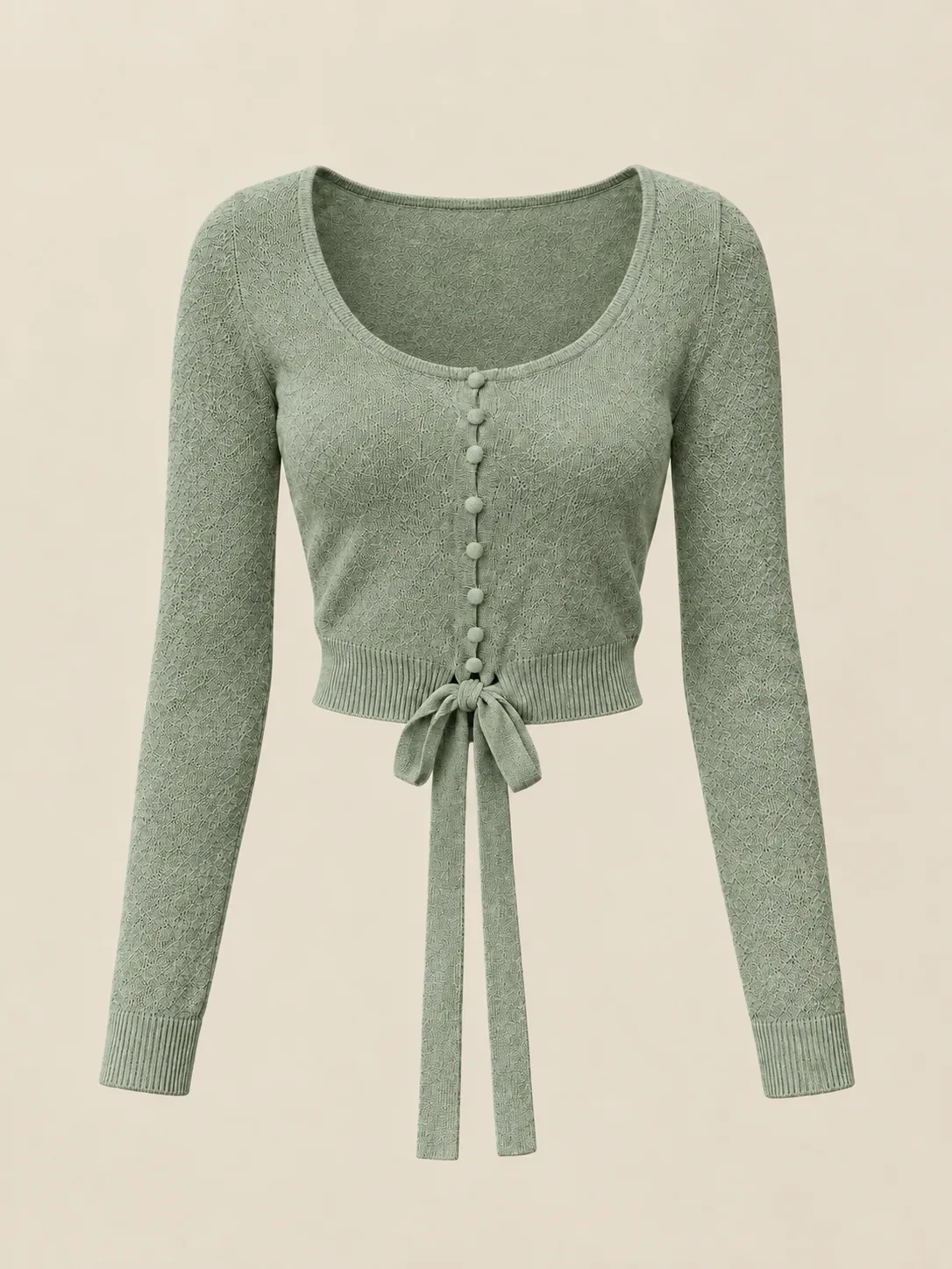 Cooldown Tie-Hem Cardigan in Sage — front view