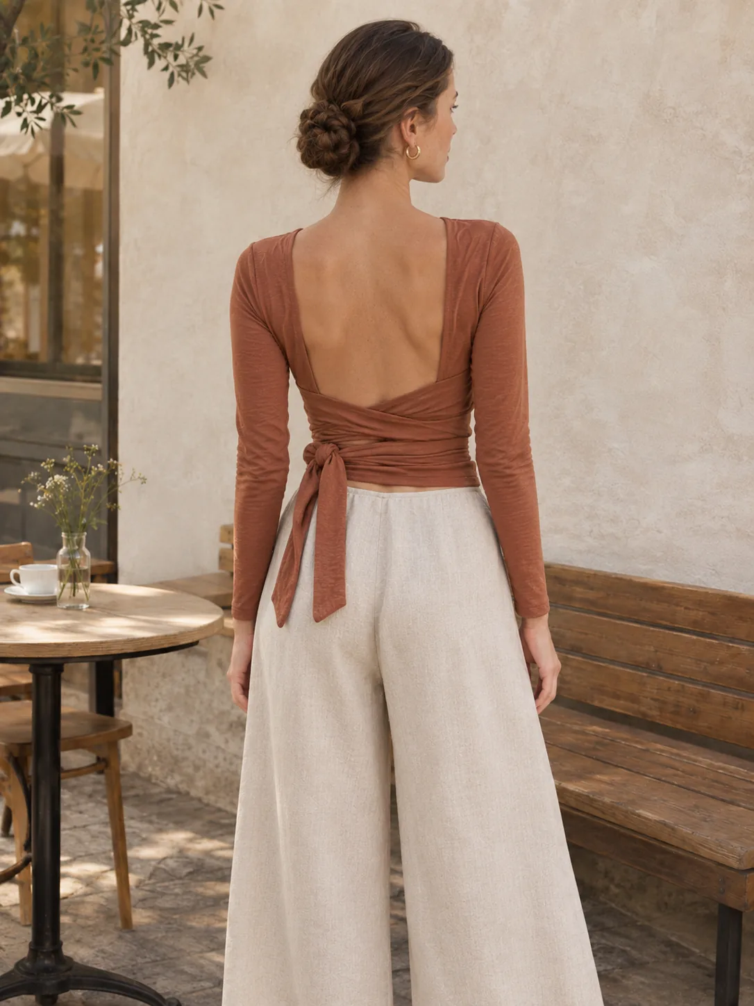 Coupé Open-Back Wrap in Clay — back view