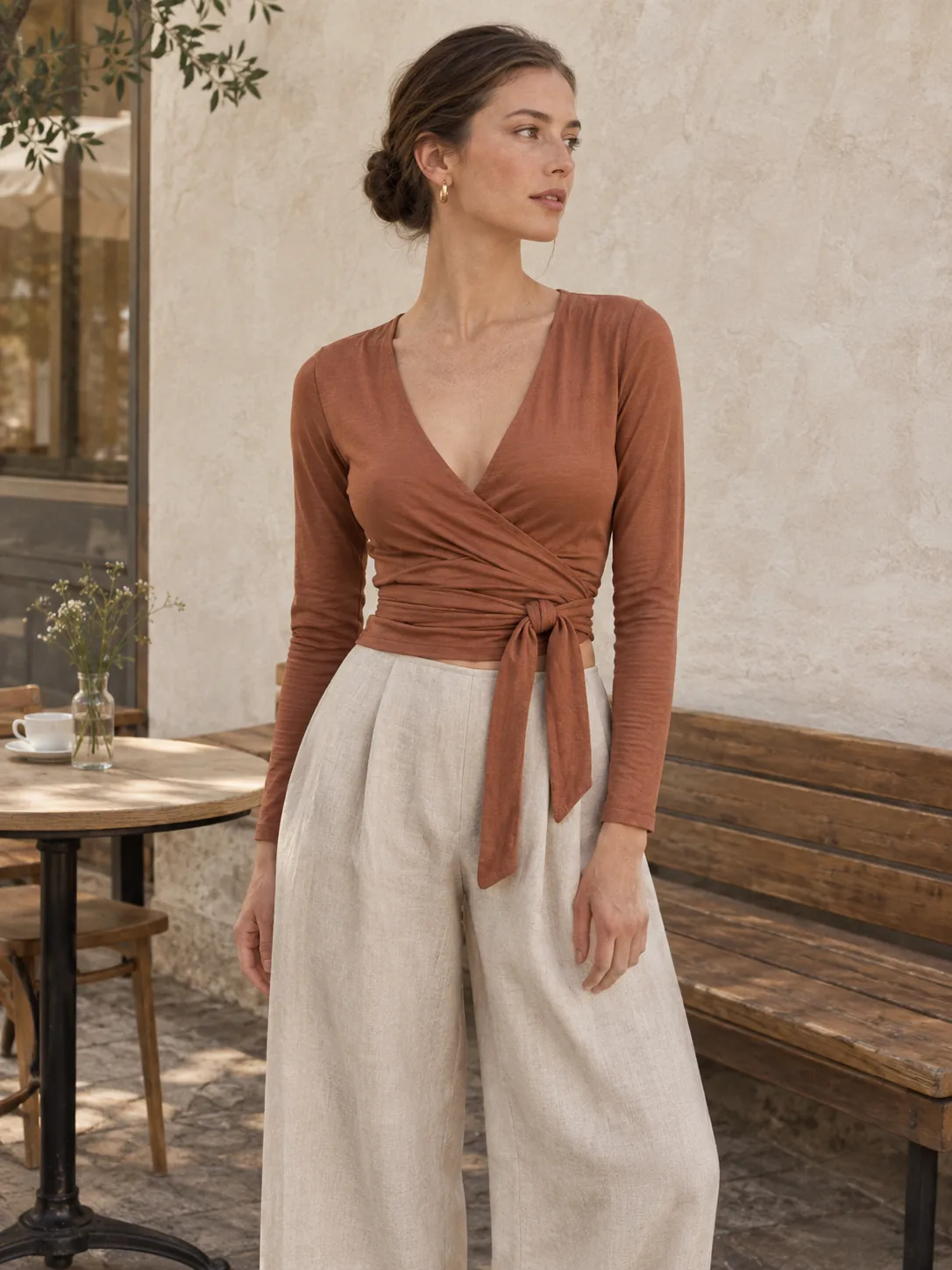 Coupé Open-Back Wrap in Clay — worn