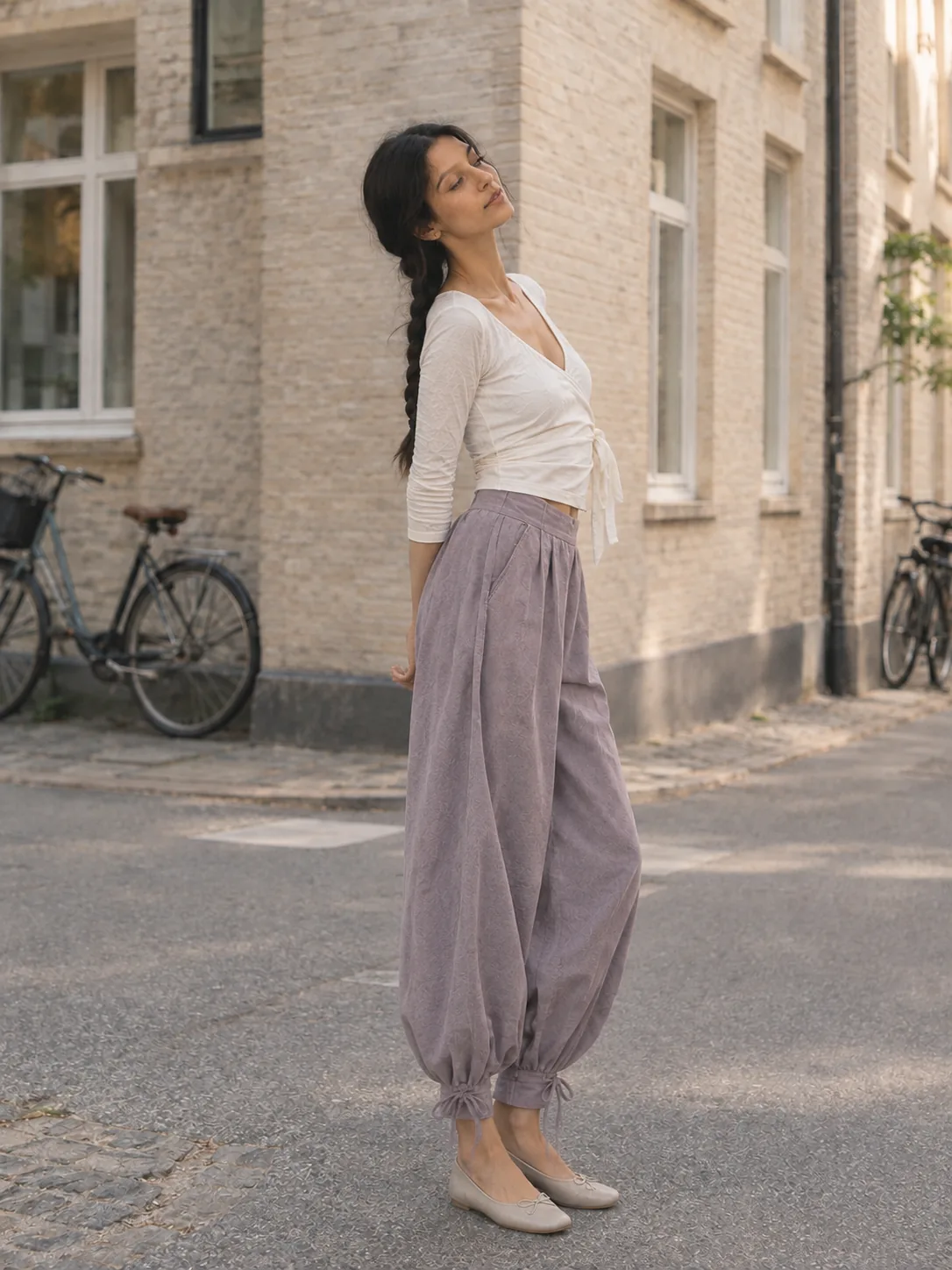 Cuff-Tie Balloon Trouser in Dusk — side view