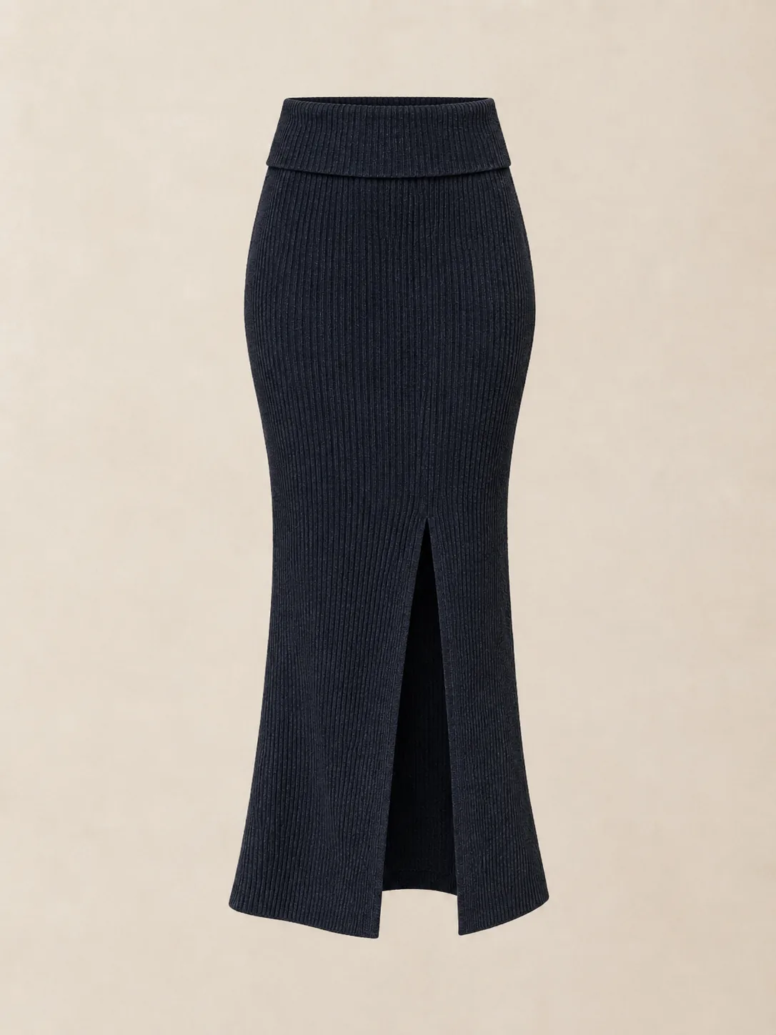 Développé Split-Front Rib Skirt in Ink — front view