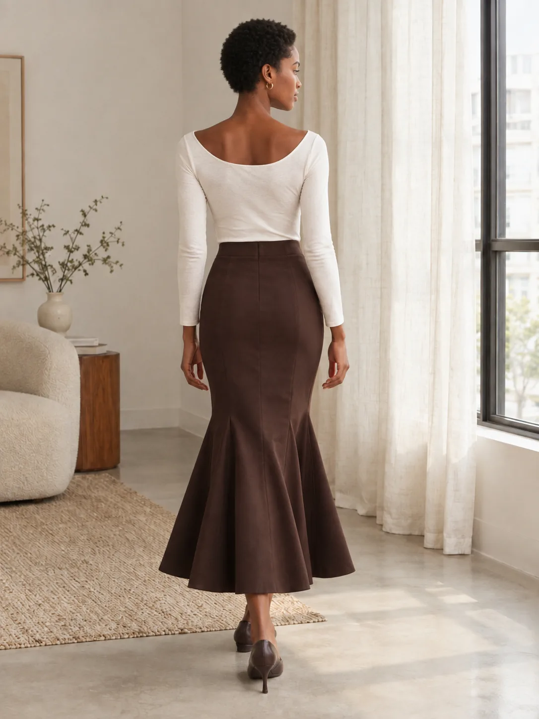 Échappé Godet Panel Rok — Espresso — Achterkant