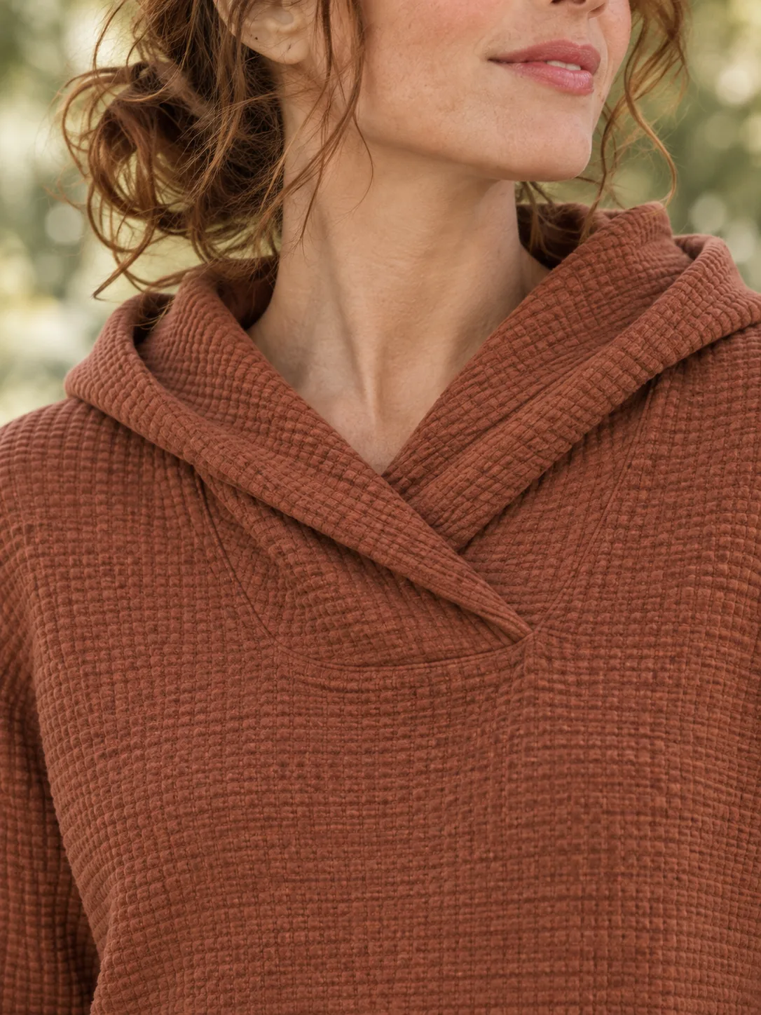 Encore Crossover Waffle Hoodie in Clay — detail