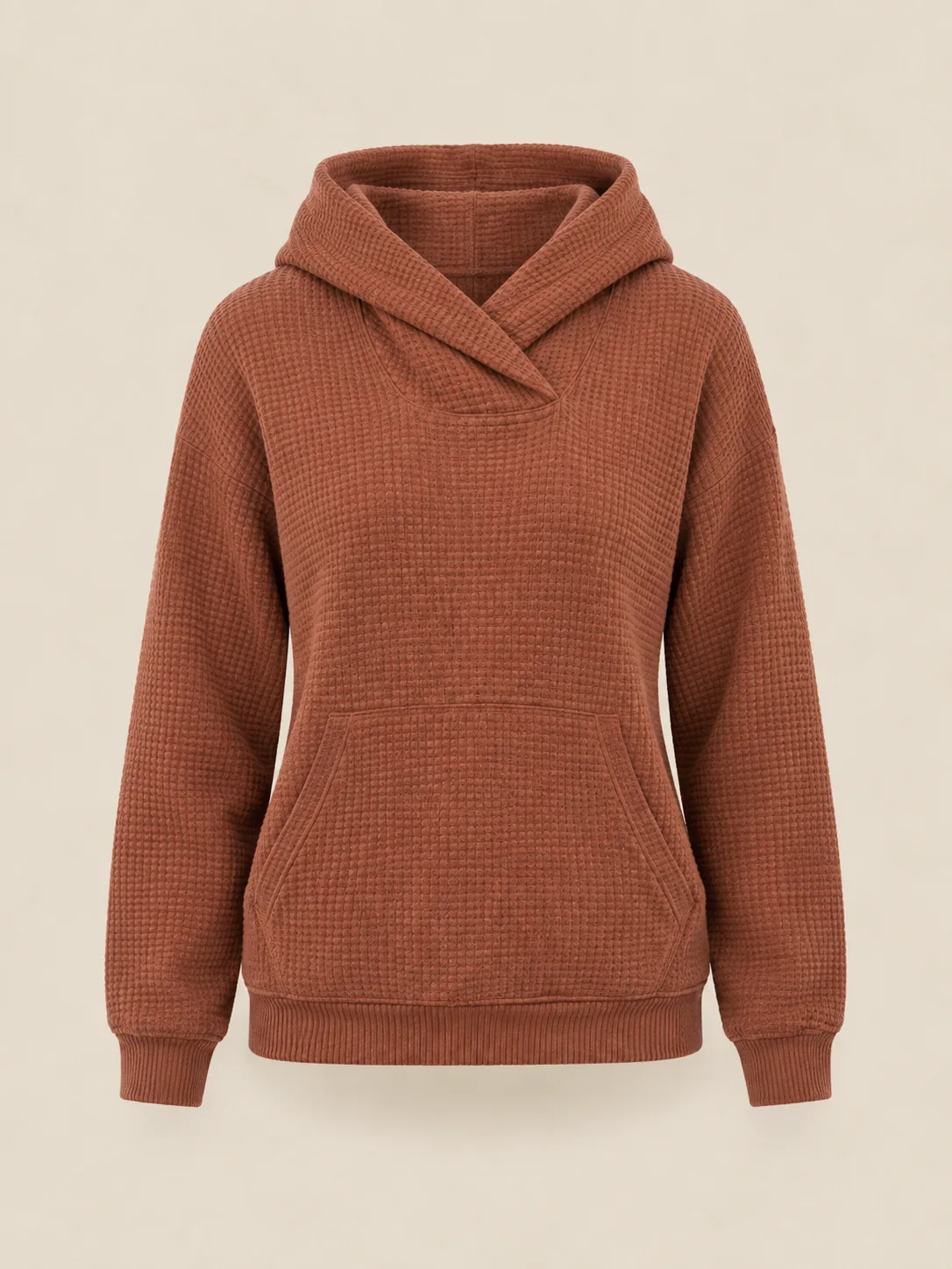 Encore Crossover Waffle Hoodie in Clay — front view