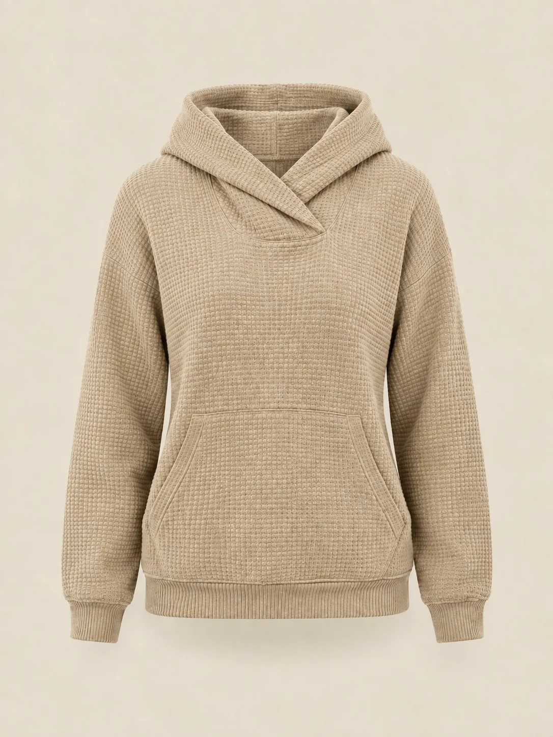 Encore Crossover Waffle Hoodie in Oat — front view