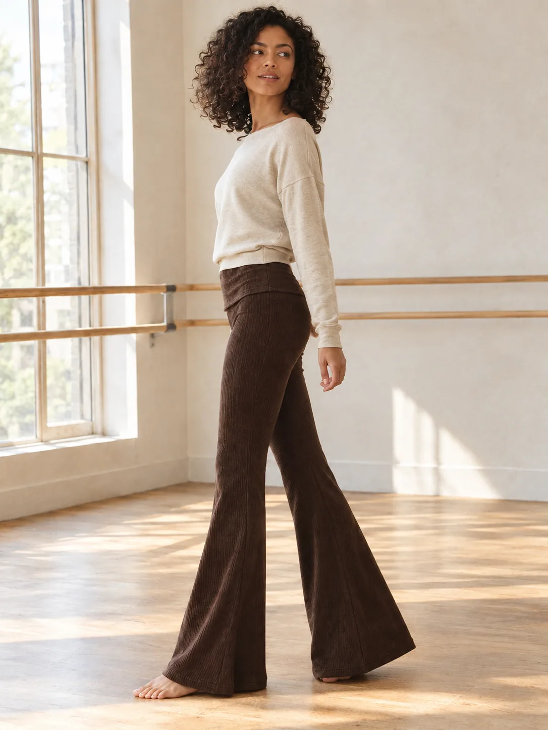 Fold-Over Waist Flare in Espresso — side view