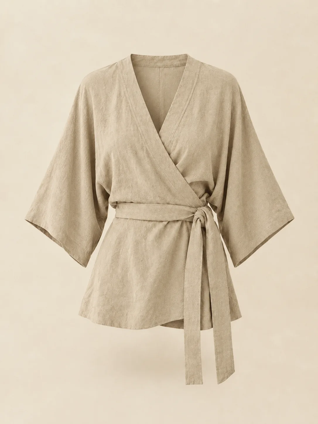 Glissade Kimono-Sleeve Wrap in Oat — front view