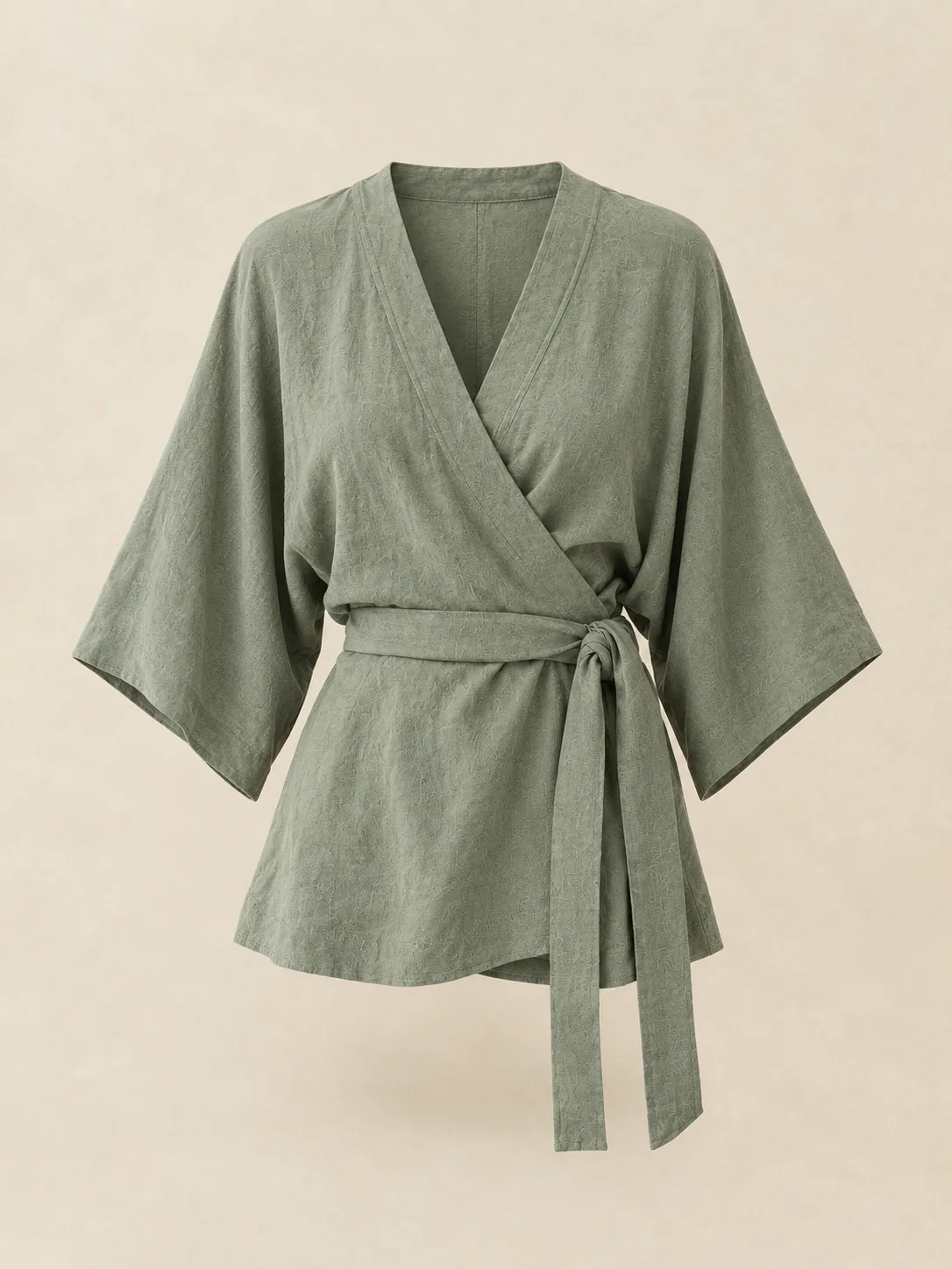 Glissade Kimono-Sleeve Wrap in Sage — front view