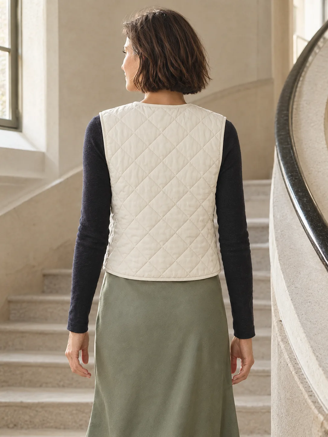 Interval Quilted Wrap Vest in Chalk — back view
