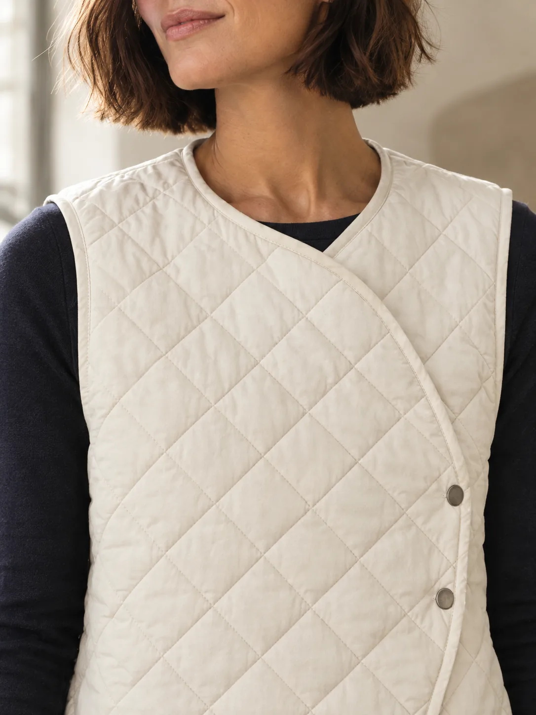 Interval Quilted Wrap Vest in Chalk — detail
