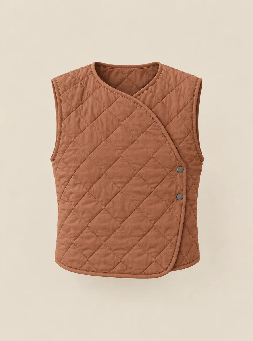 Interval Quilted Wrap Vest in Clay — front view