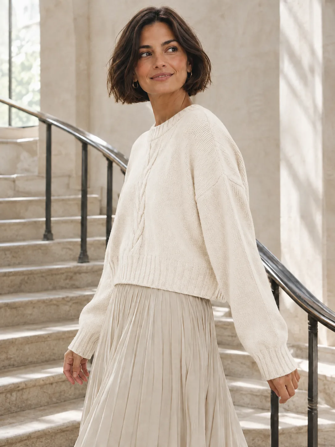 Marking Oversized Knit Sweater in Chalk — worn