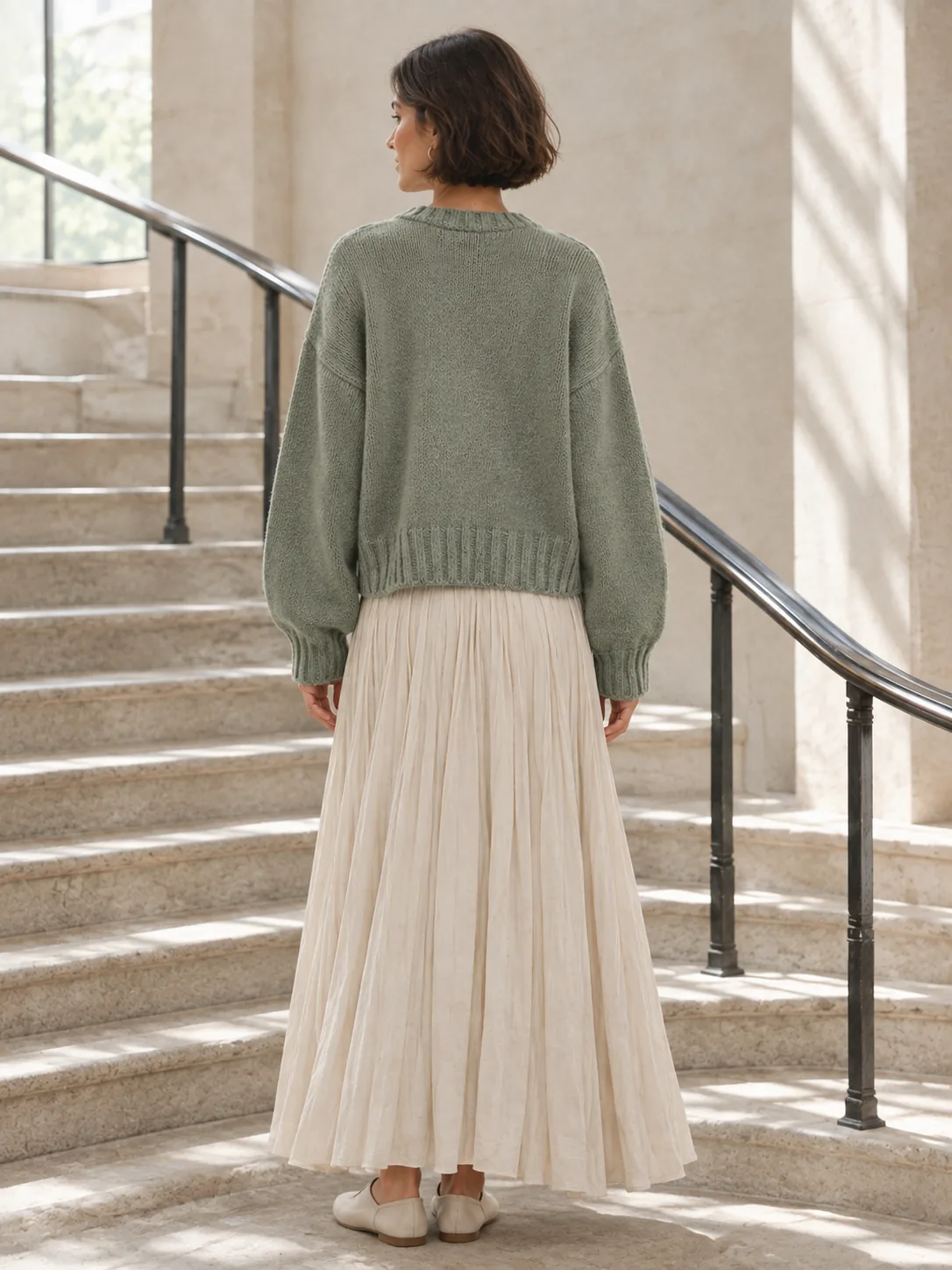 Marking Oversized Knit Sweater in Sage — back view