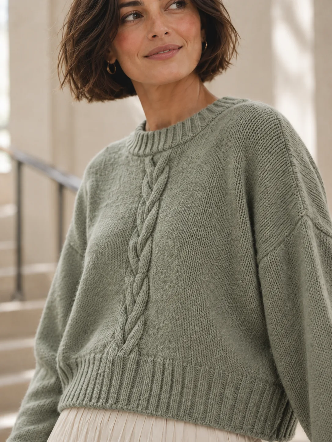 Marking Oversized Knit Sweater in Sage — detail