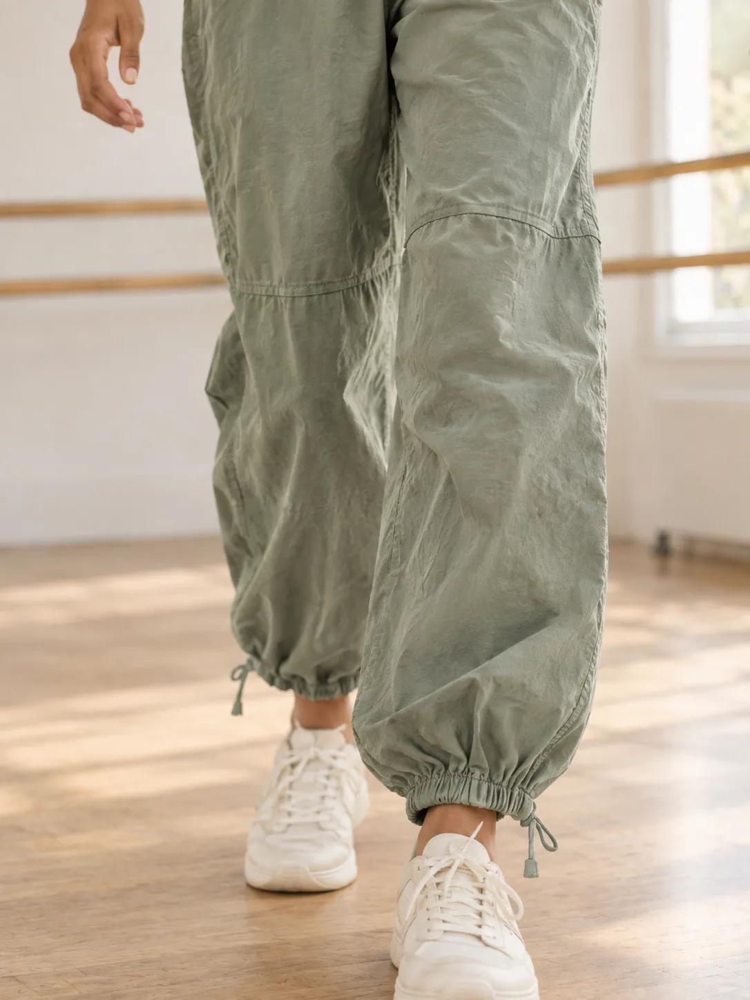 Parachute Drawstring Pant in Sage — detail