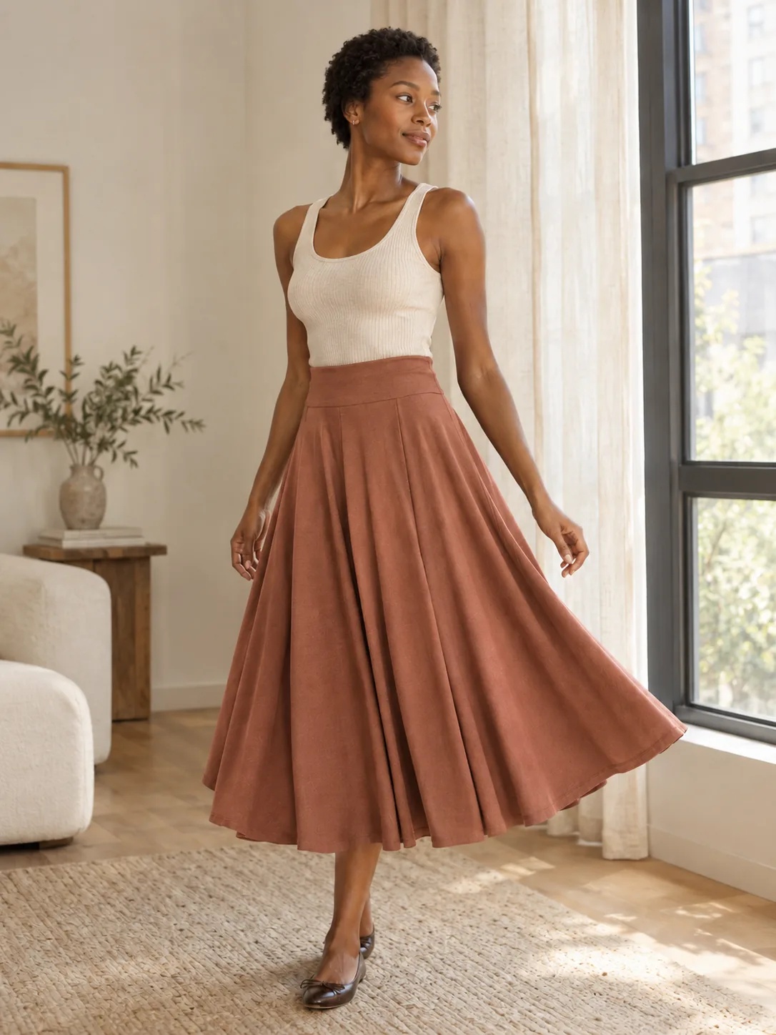 Pas de Chat Circle Skirt in Clay — worn