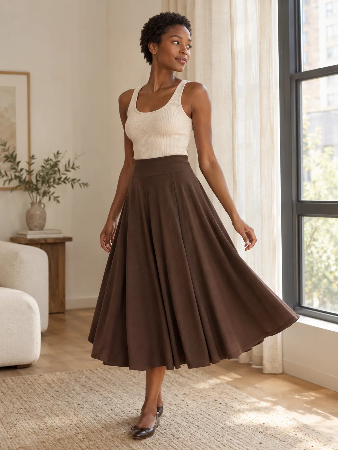 Pas de Chat Circle Skirt in Espresso — worn