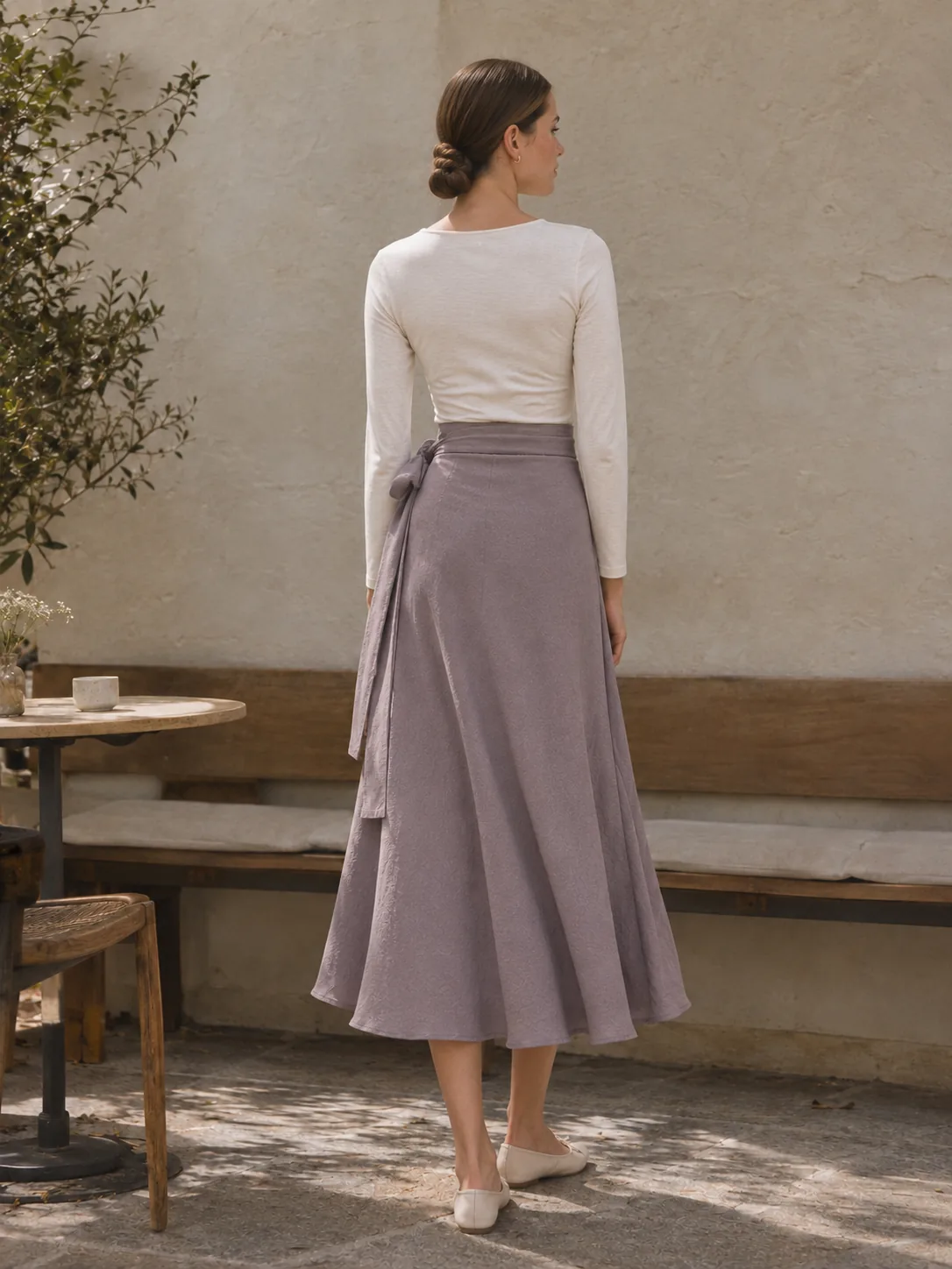 Pirouette Wrap Midi Skirt in Dusk — back view