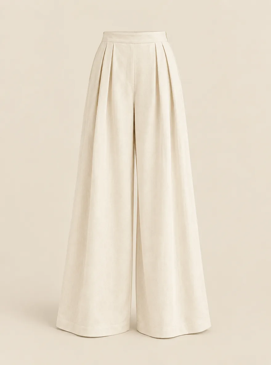 Pleated Palazzo Trouser in Chalk — front view