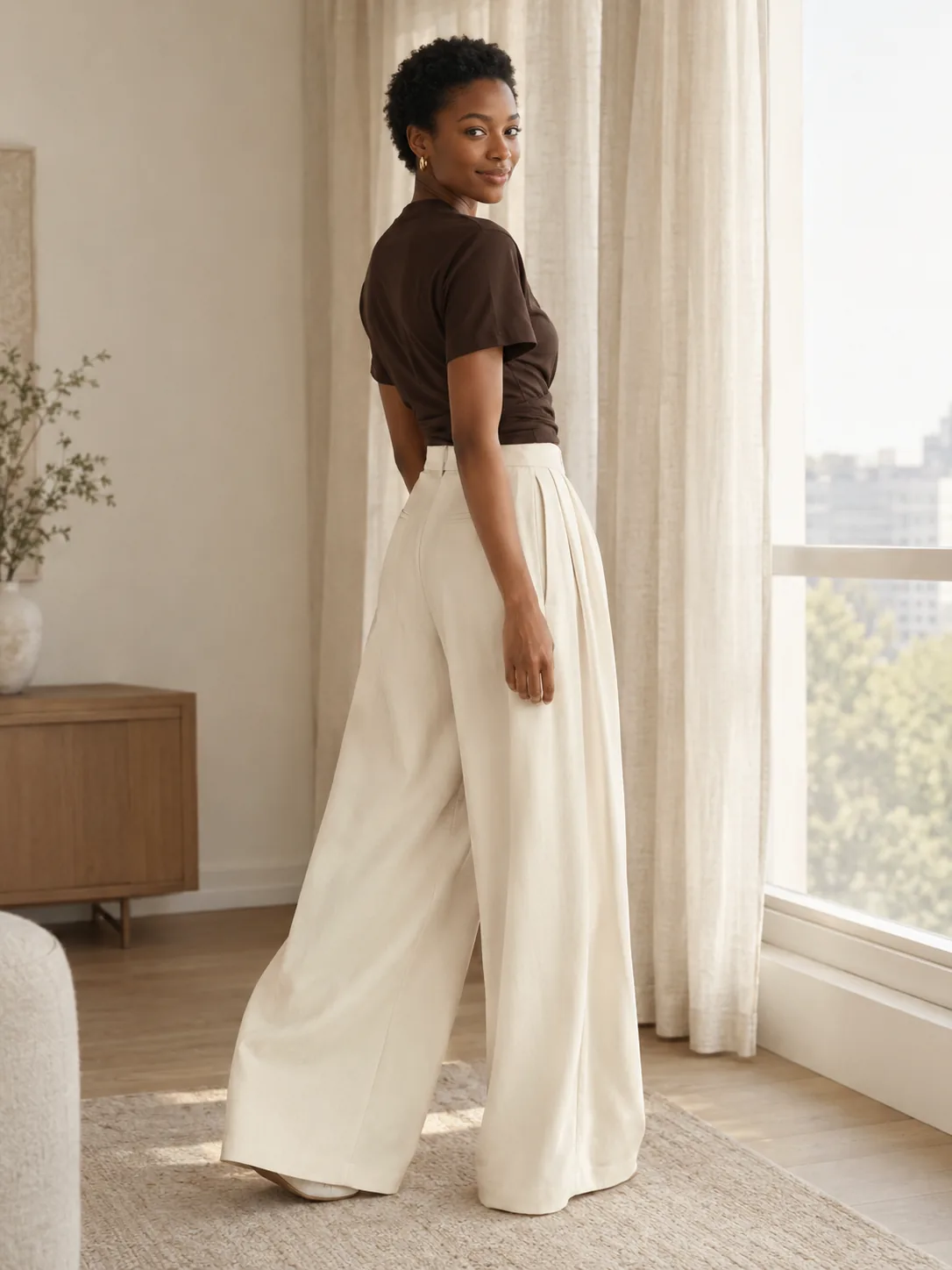 Pleated Palazzo Trouser in Chalk — worn