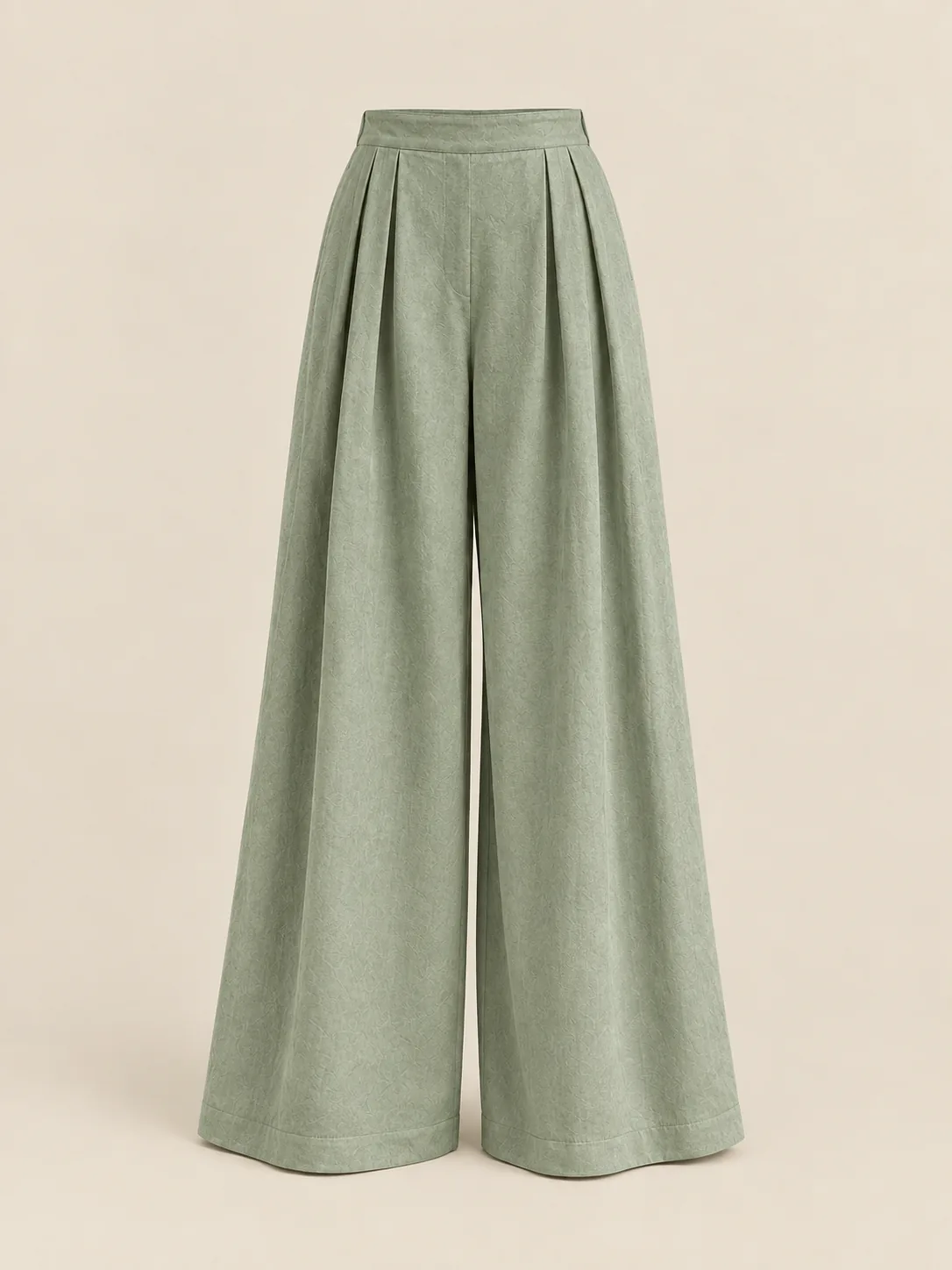 Pleated Palazzo Trouser in Sage — front view