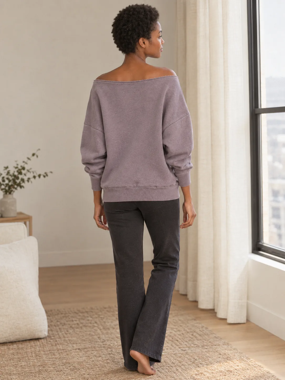 Plié Boat-Neck Sweatshirt in Dusk — back view