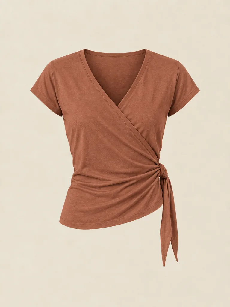 Plié Short-Sleeve Wrap in Clay — front view