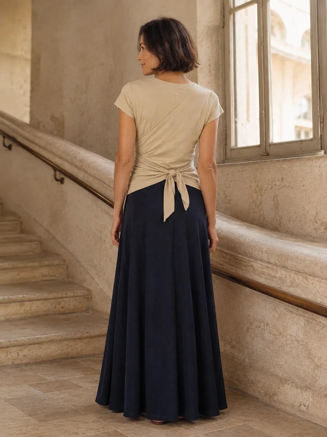 Plié Short-Sleeve Wrap in Oat — back view