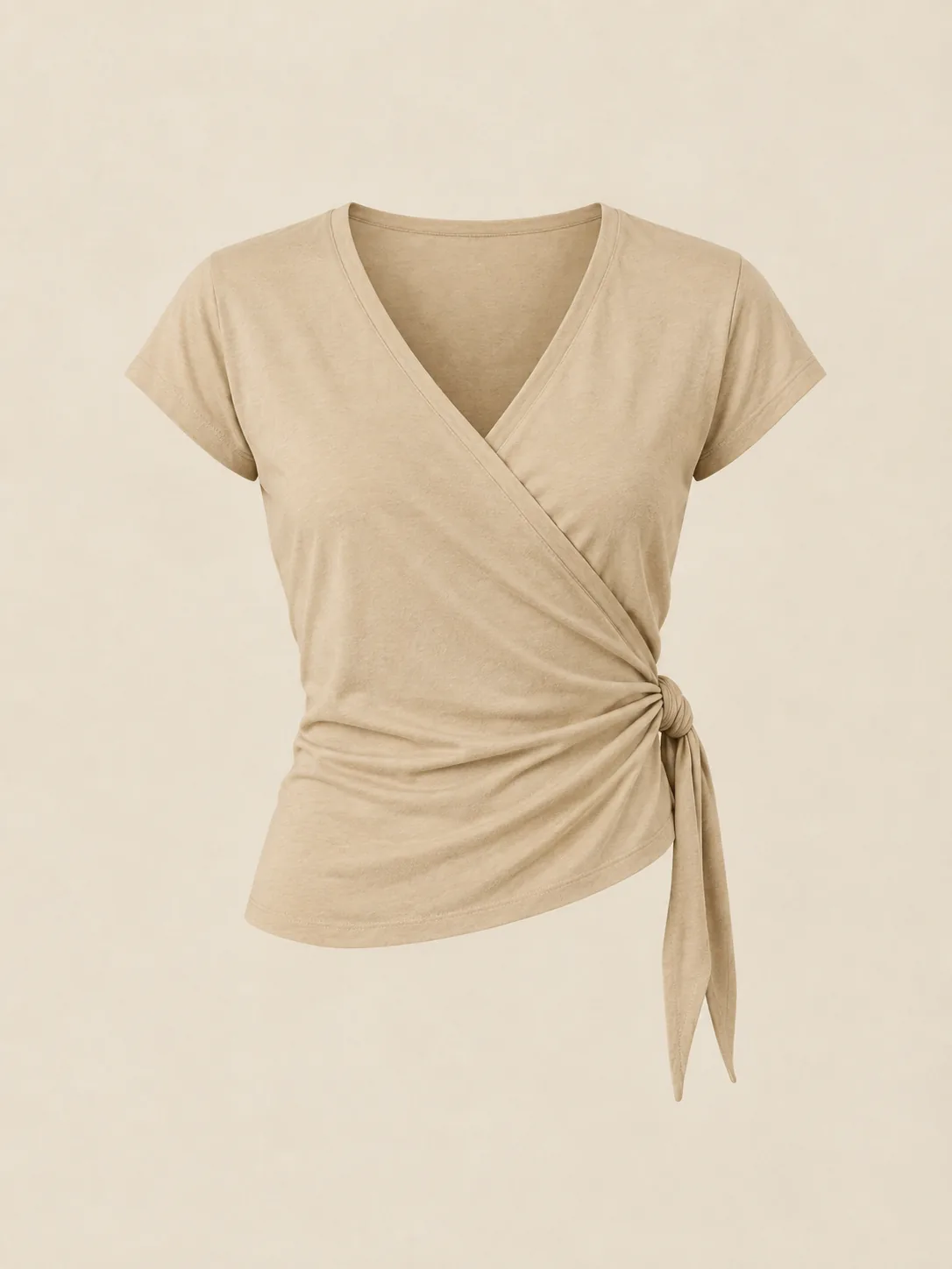Plié Short-Sleeve Wrap in Oat — front view