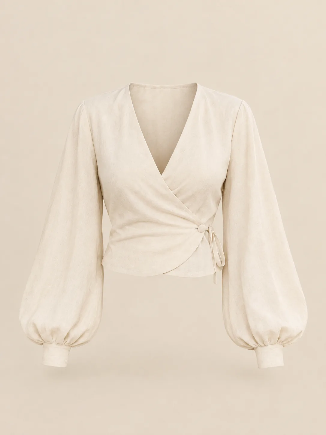 Port de Bras Balloon-Sleeve Wrap in Chalk — front view