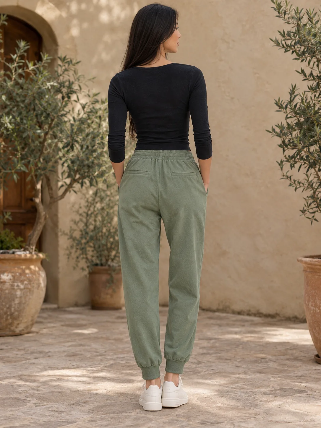 Rehearsal Pleated Jogger in Sage — back view