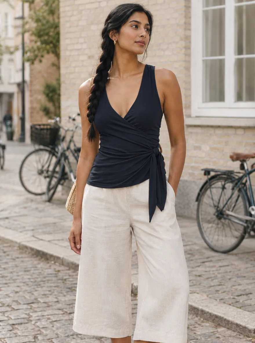 Relevé Sleeveless Wrap in Ink — worn