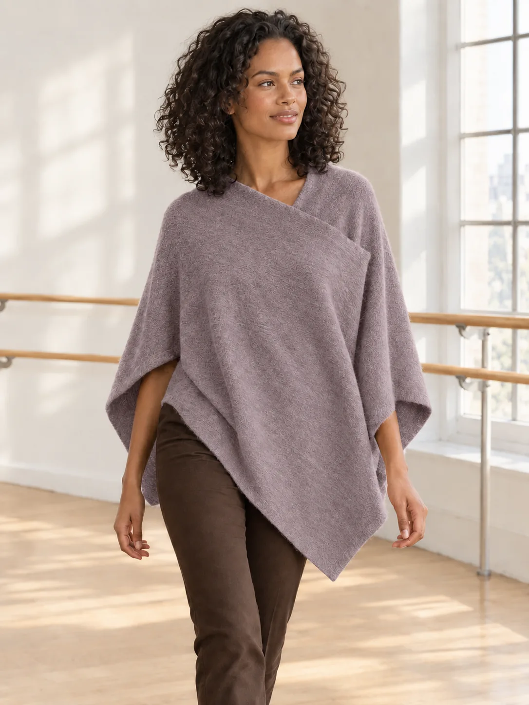 Rond de Jambe Knit Wrap Poncho in Dusk — worn