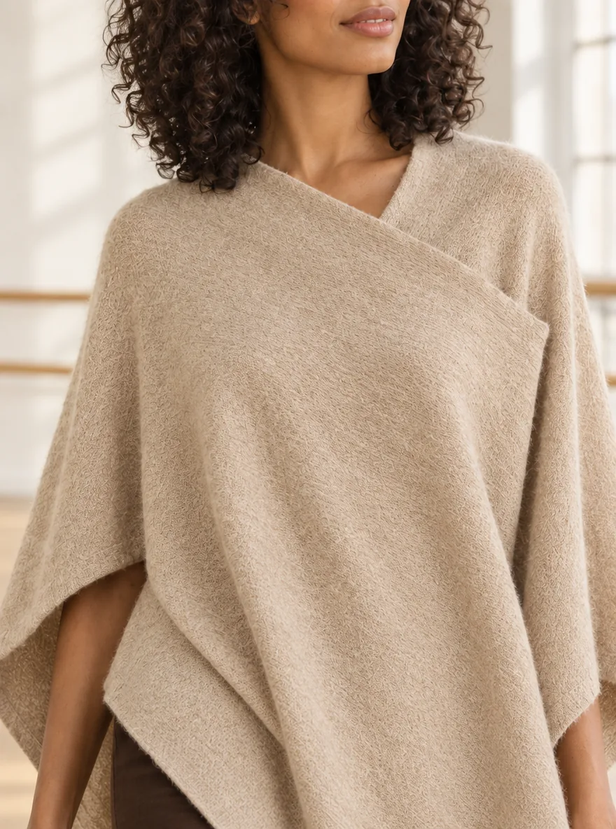 Rond de Jambe Knit Wrap Poncho in Oat — detail