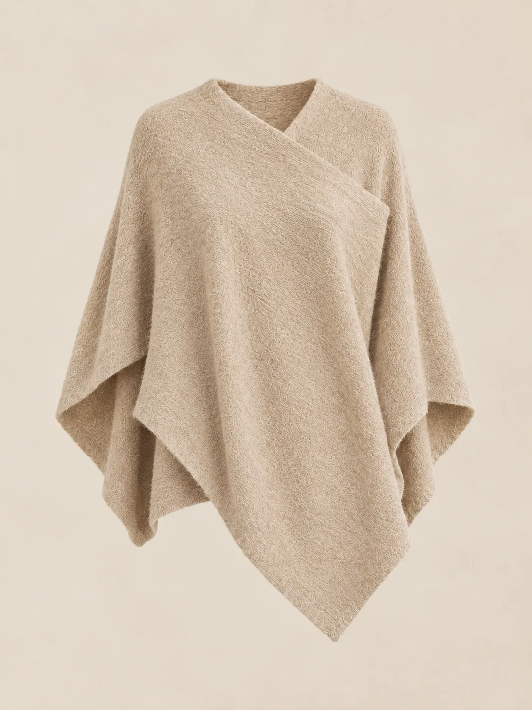 Rond de Jambe Knit Wrap Poncho in Oat — front view