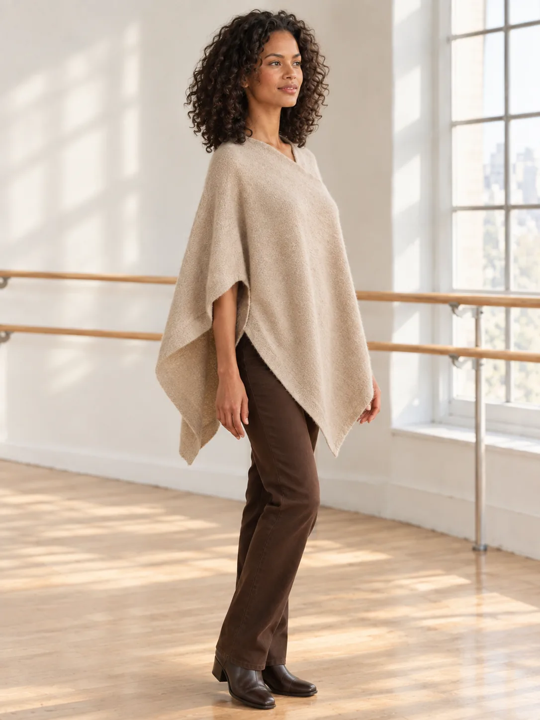 Rond de Jambe Knit Wrap Poncho in Oat — side view