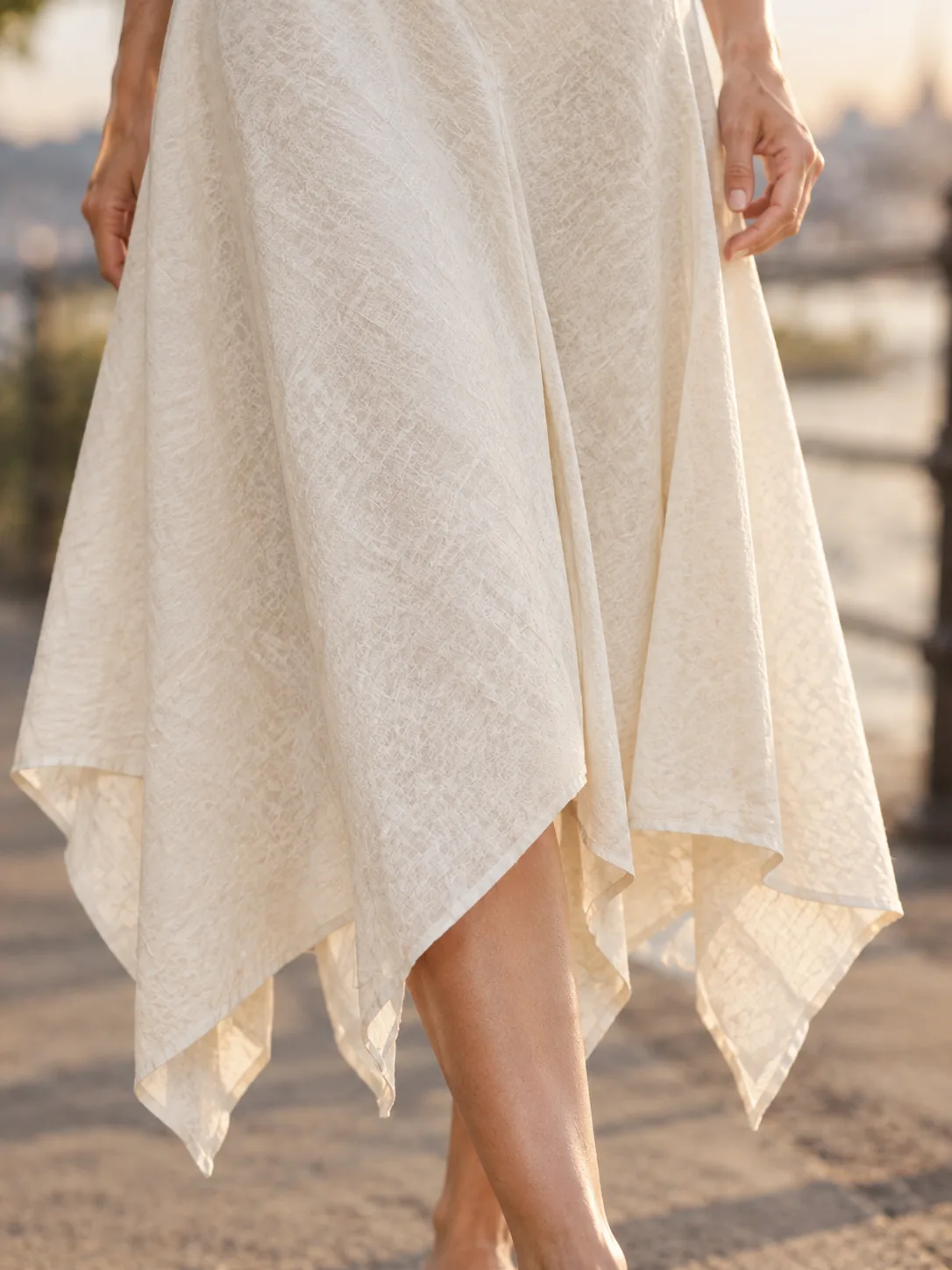 Sauté Handkerchief-Hem Skirt in Chalk — detail