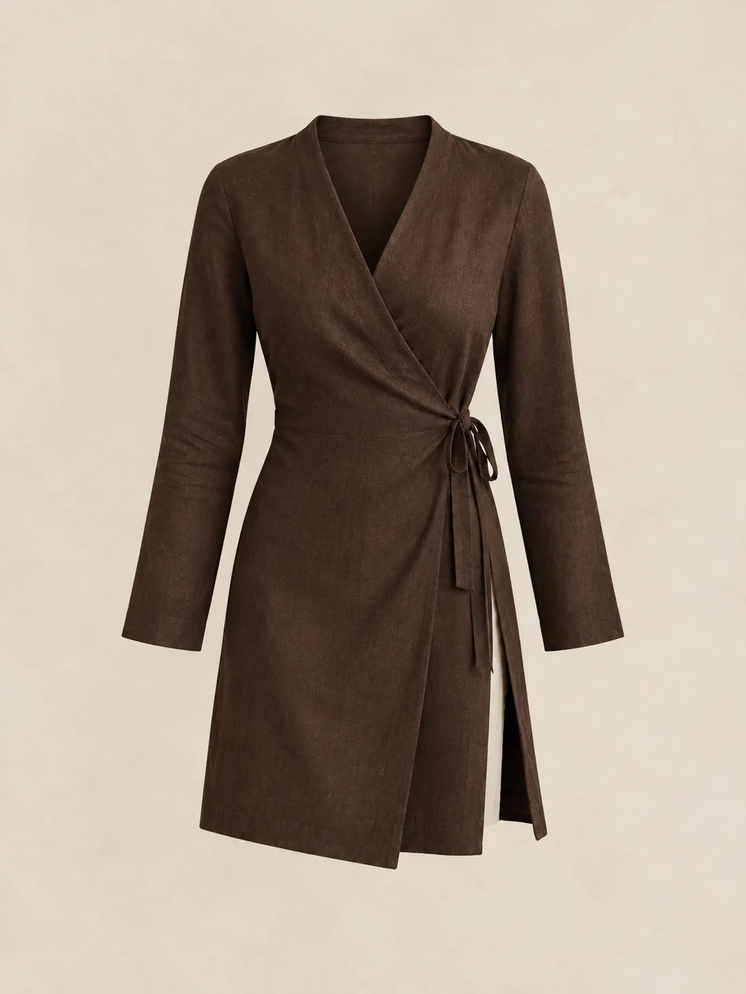 Soutenu Long-Line Wrap Tunic in Espresso — front view