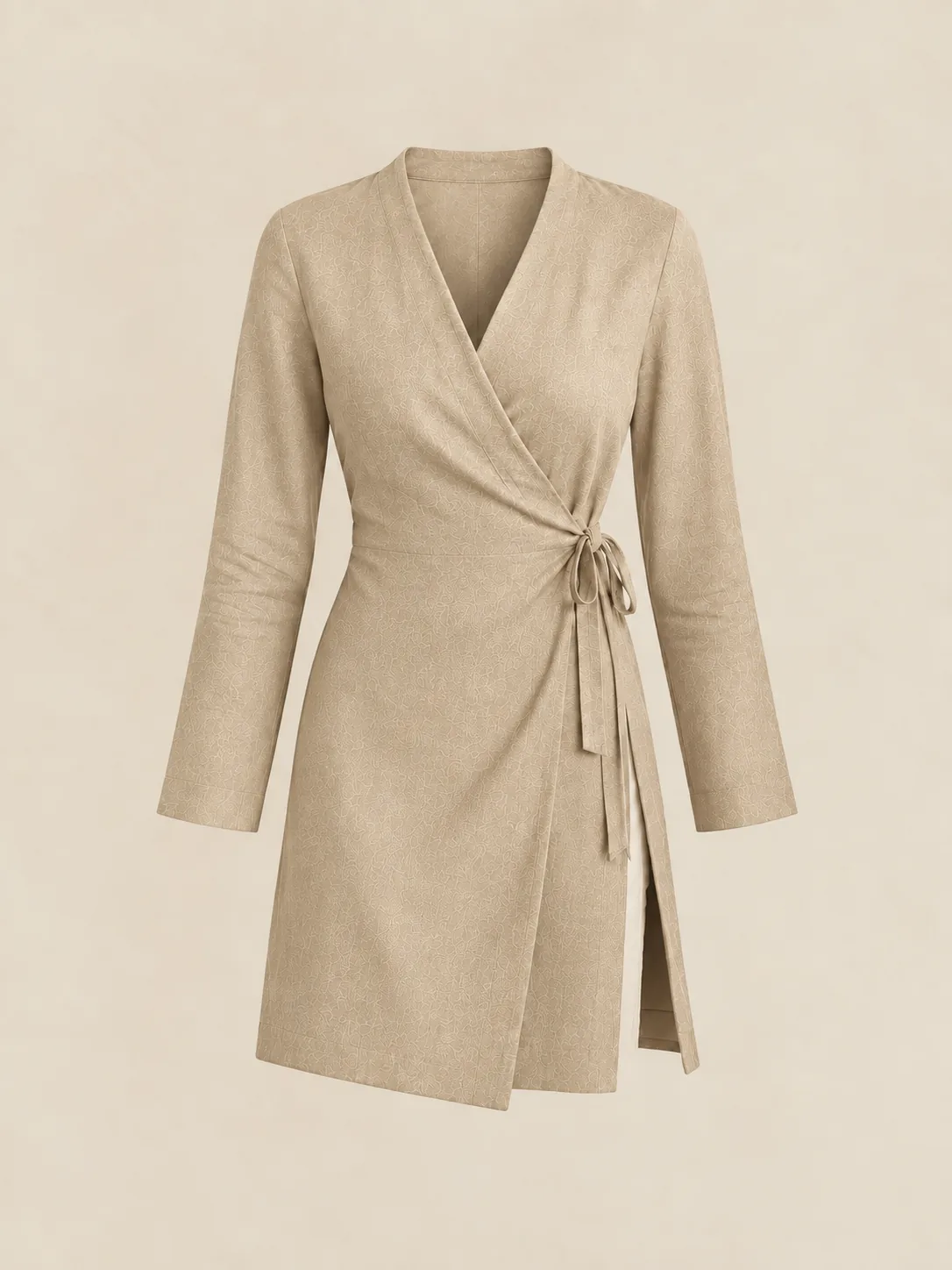 Soutenu Long-Line Wrap Tunic in Oat — front view