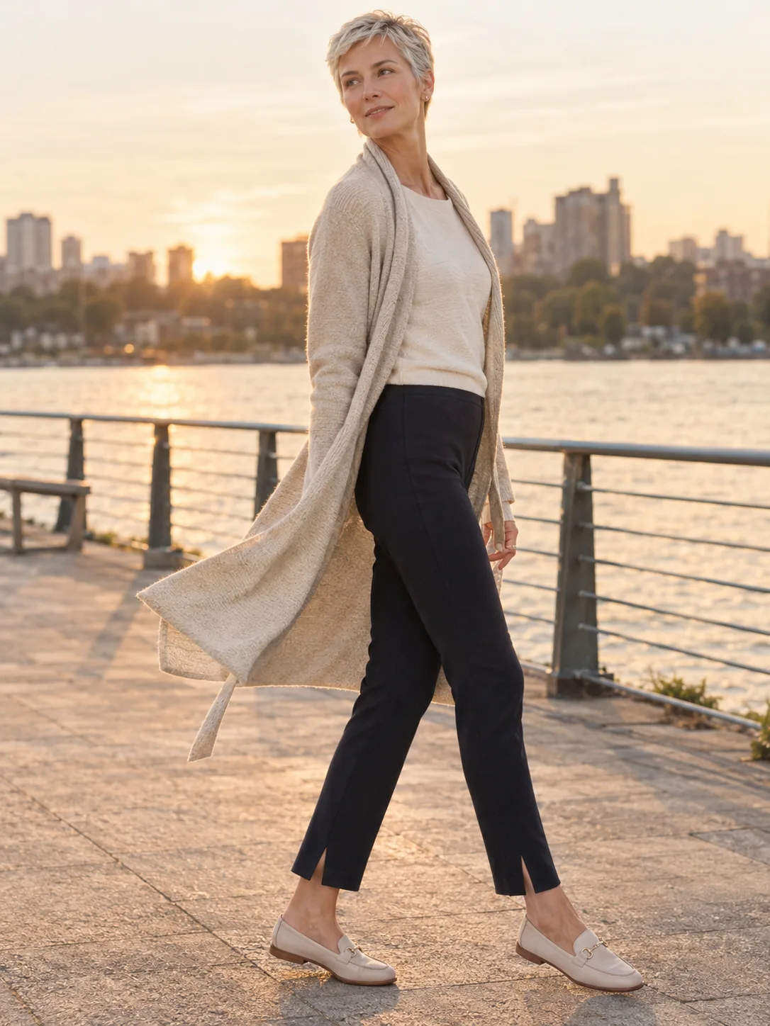 Split-Hem Cropped Trouser in Ink — worn