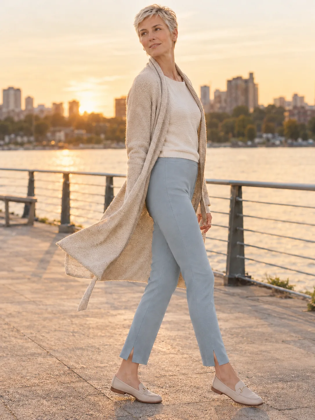 Split-Hem Cropped Trouser in Mist — worn