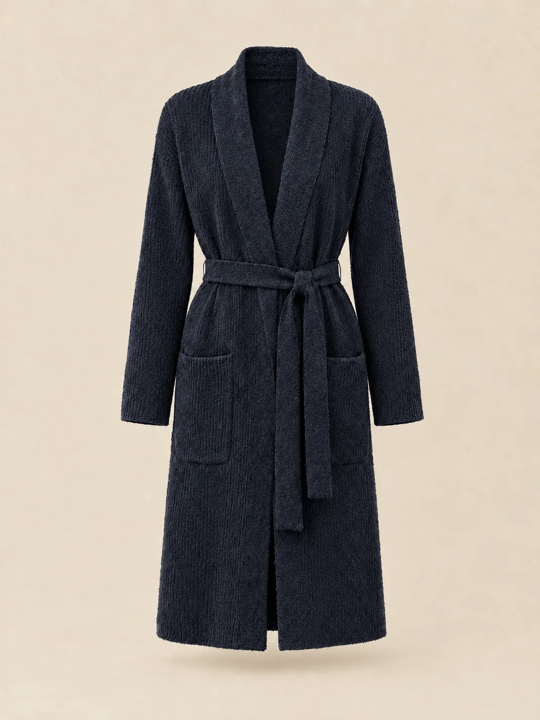 Studio Long Wrap Cardigan in Ink — front view