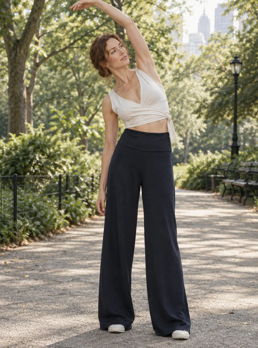 Studio Wide-Leg Trouser in Ink — worn